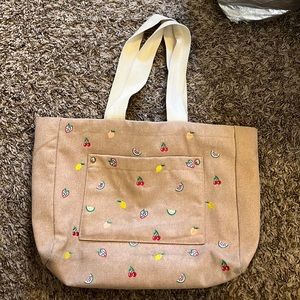 Khaki Fruit Embroidered tote